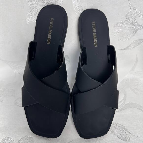 Steve Madden Sandals Womens Horizon Slide Flats Slip Black Casual Beach Size 7M - Picture 1 of 6